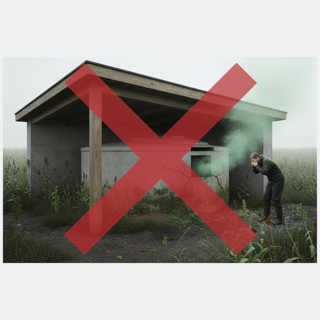 фото Почему нельзя ставить септик под навесом без вентиляции и доступа