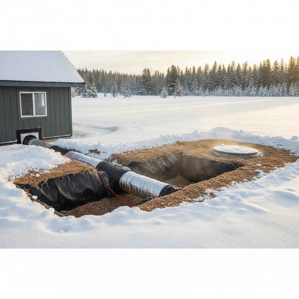 фото Как избежать замерзания трубопровода от дома до септика зимой