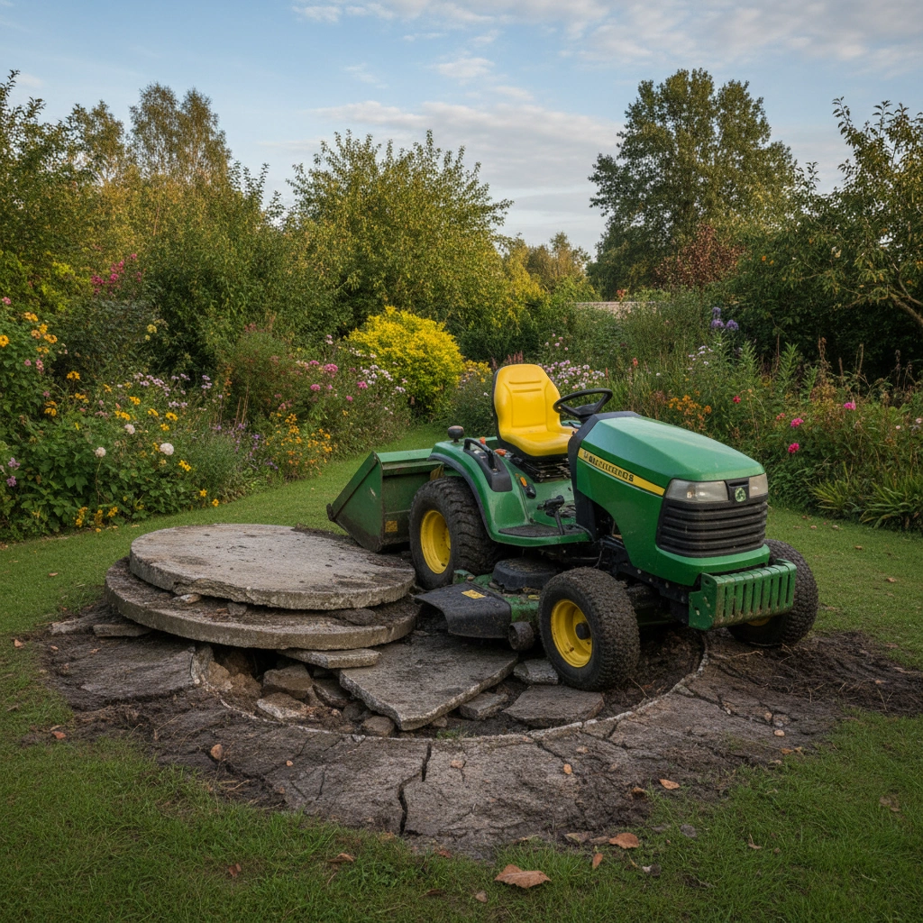фото Почему нельзя размещать септик под тяжёлой садовой техникой