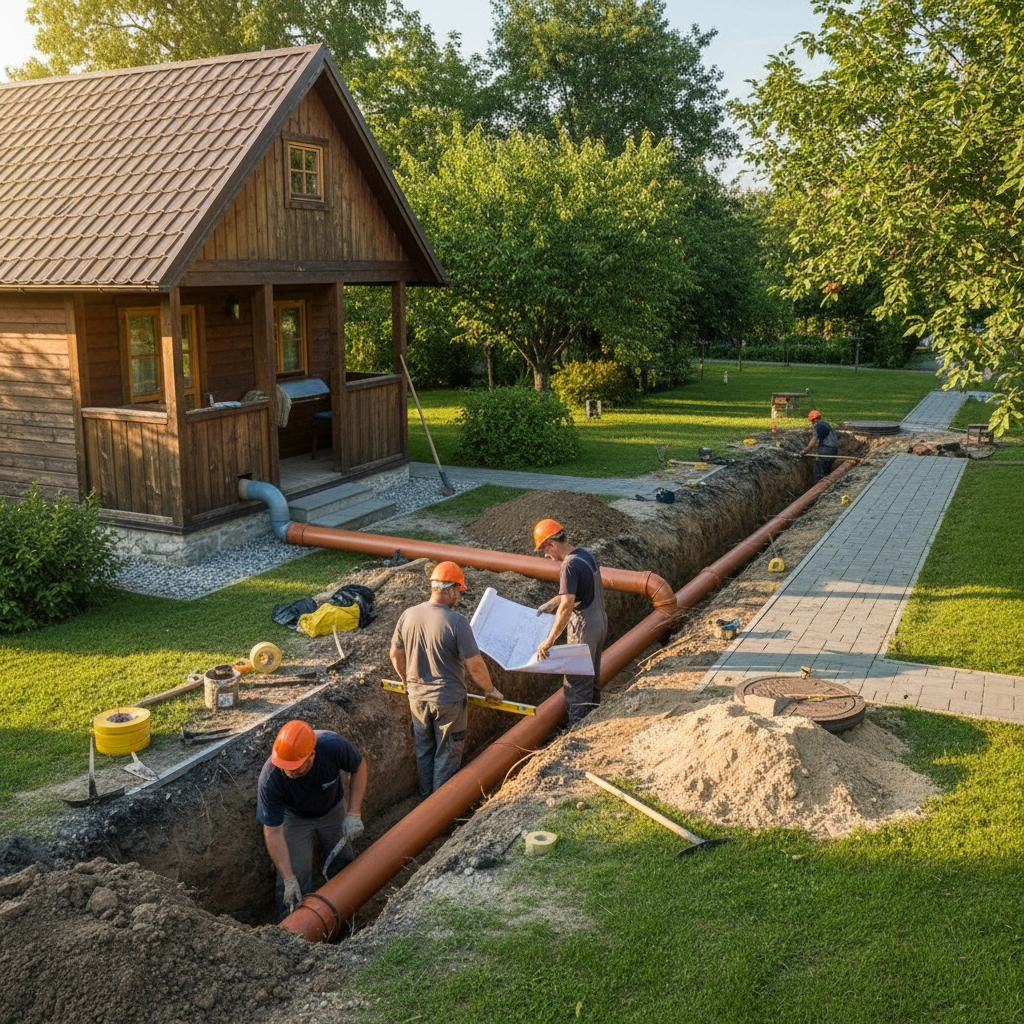 фото Как избежать ошибок при подключении канализации от гостевого домика