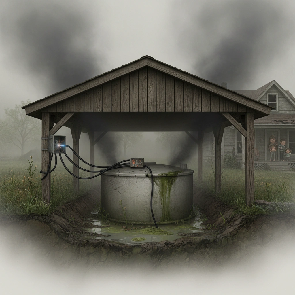 фото Почему нельзя ставить септик под навесом без вентиляции и электропитания