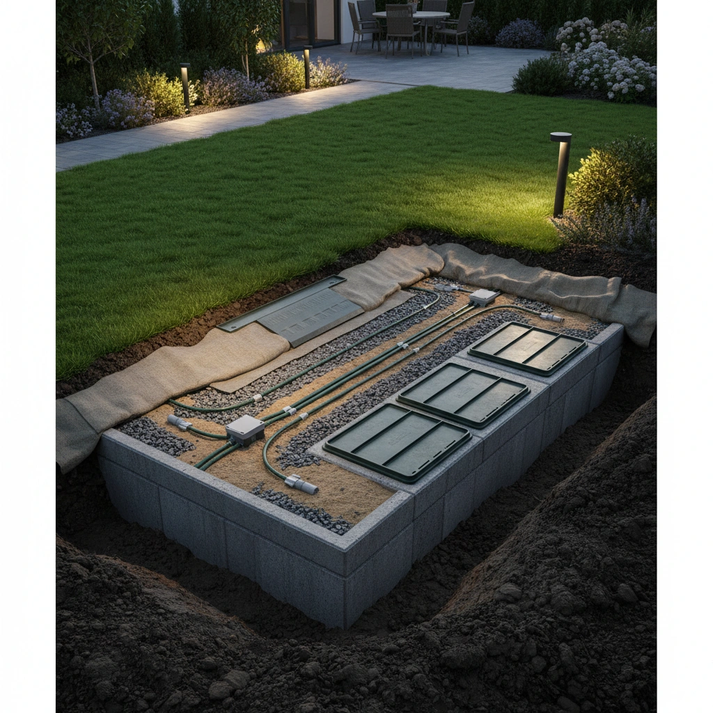 фото Как защитить септик от повреждений при укладке систем освещения в грунт