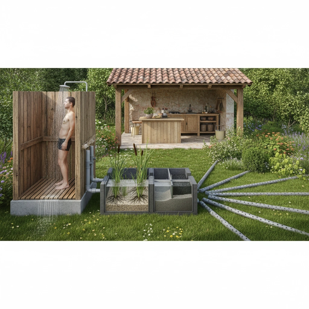 фото Септик и система утилизации отходов из душа в летней кухне: как избежать засоров