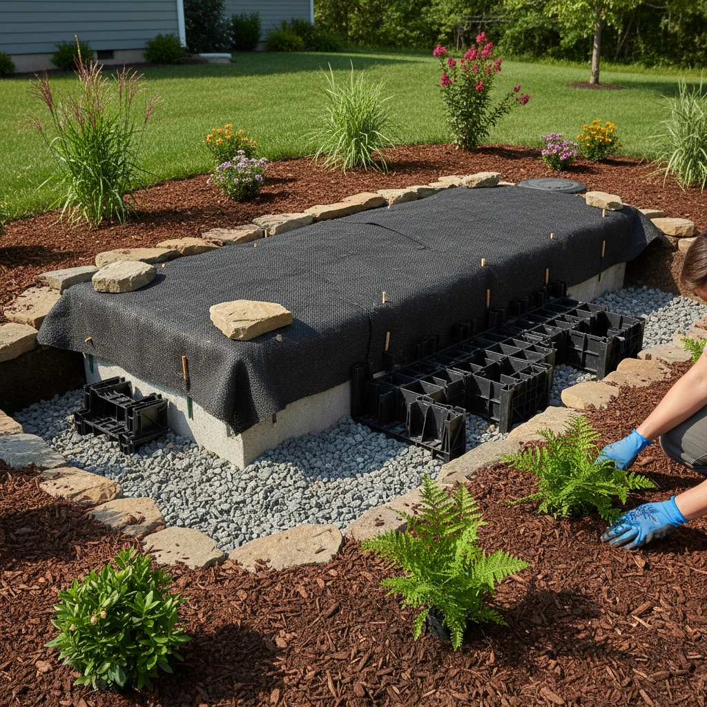 фото Как защитить септик от повреждений при укладке систем мульчирования