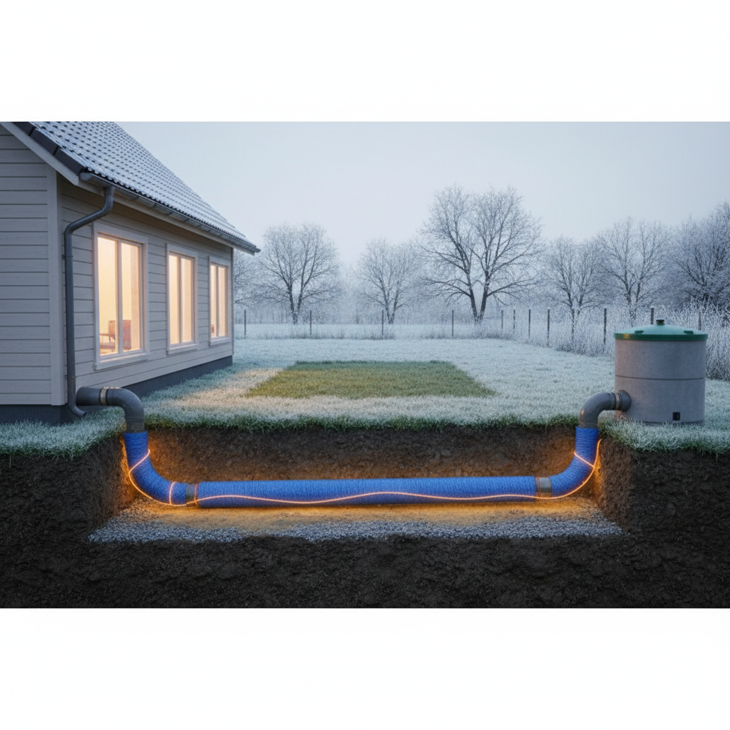 фото Как не допустить замерзания труб от дома до септика