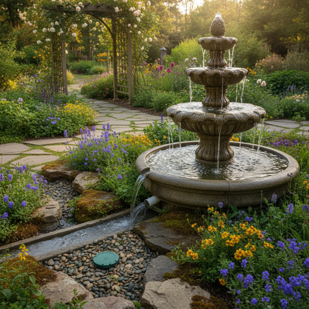 фото Септик и садовые фонтаны: можно ли использовать очищенную воду