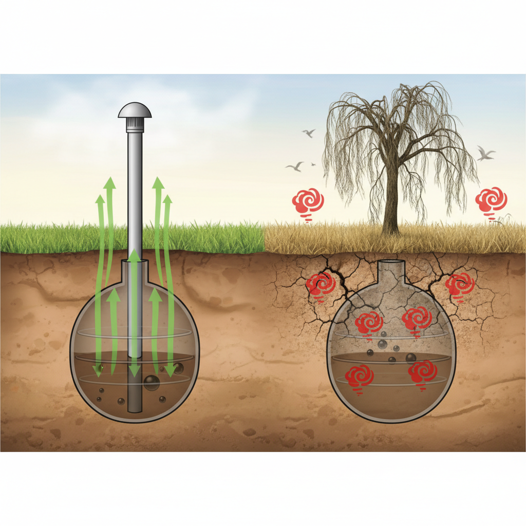 фото Почему нельзя игнорировать вентиляцию септика при монтаже