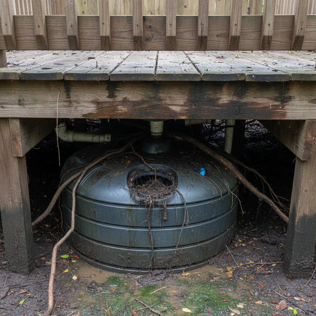 фото Почему нельзя ставить септик под деревянным настилом без доступа