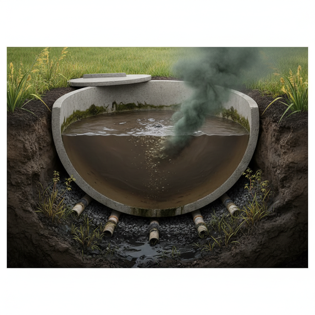 фото Что делать, если септик установлен, но вода в нём тёмная и вонючая