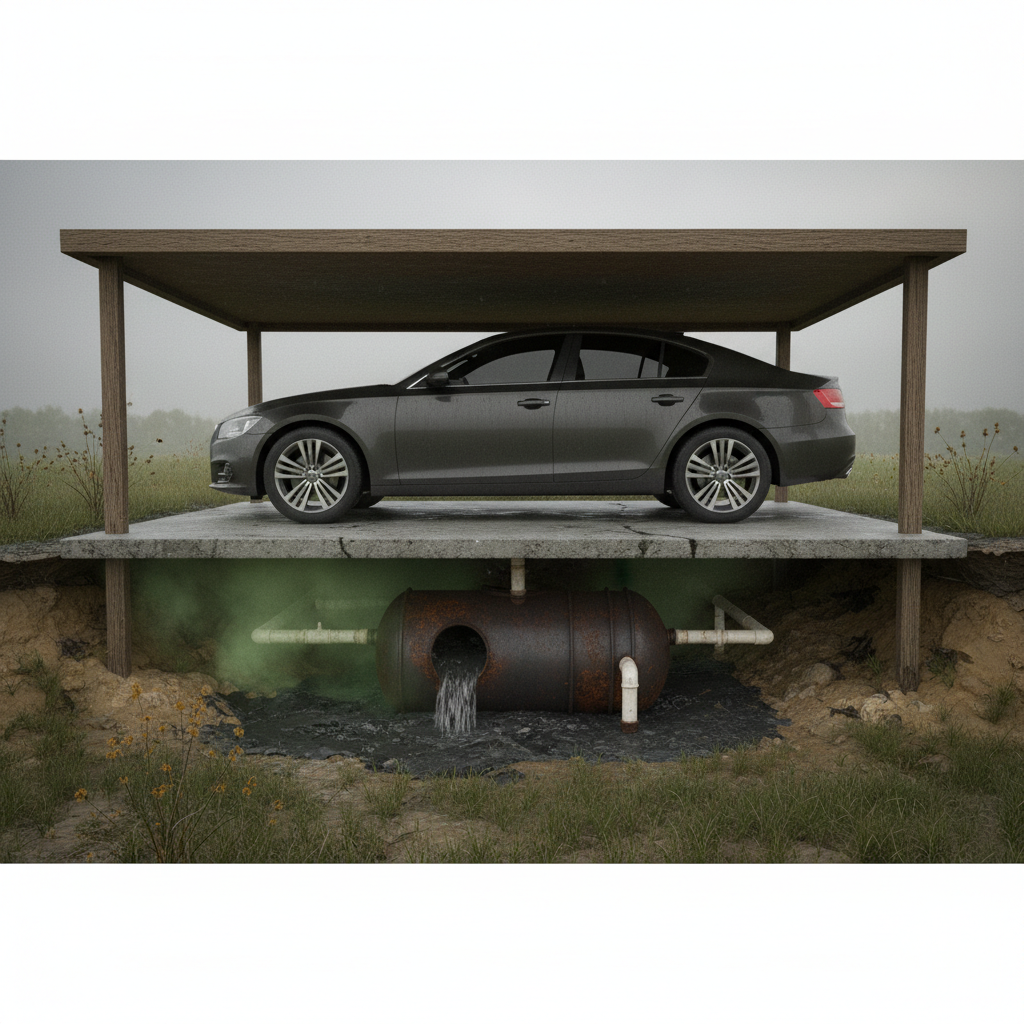 фото Почему нельзя ставить септик под навесом для автомобиля