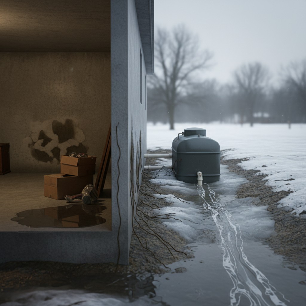 фото Как септик влияет на уровень влаги в подвале при таянии снега