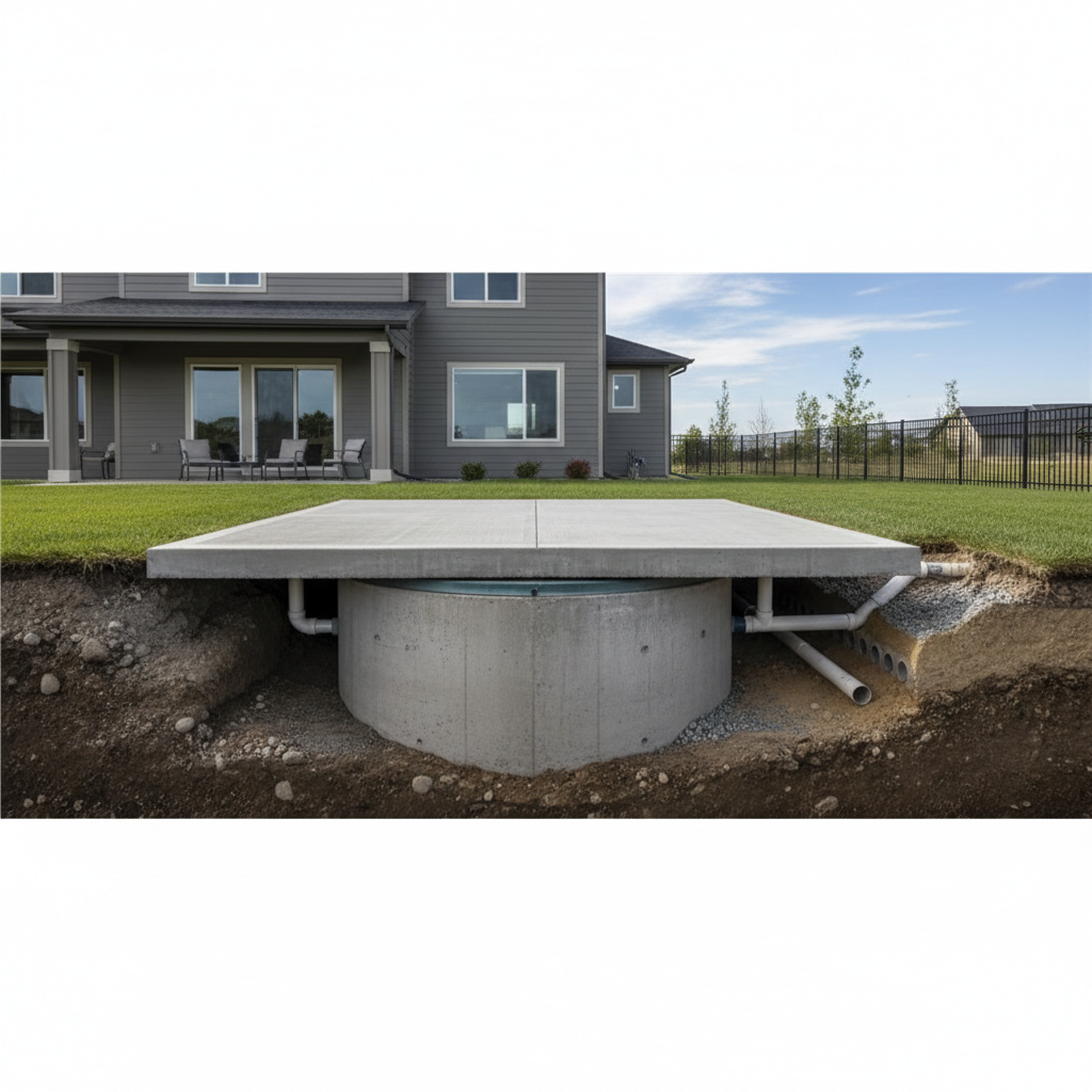 фото Почему нельзя размещать септик под бетонной площадкой без съёмного люка